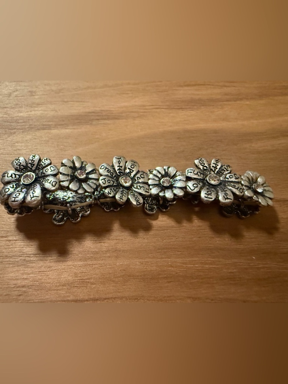 Silver Floral Statement Bracelet with Rhinestones